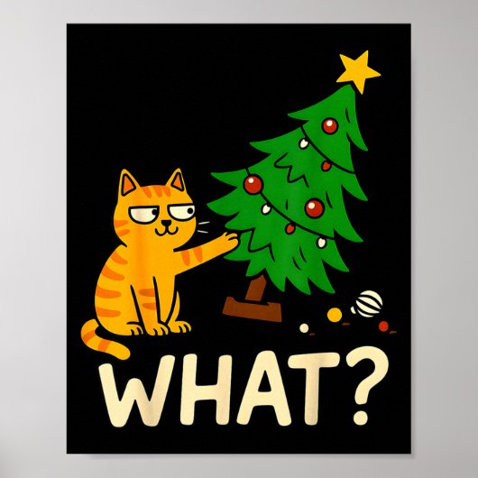 Tabby Cat Xmas Cat Pushing Christmas Tree Over Cat Poster (Vorne)