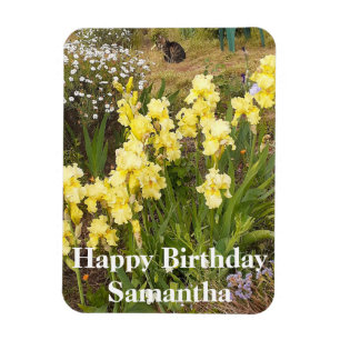 Tabby Cat Yellow Iris Blume Birthday Magnet