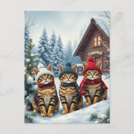 Tabby Cats in Preppy Winter Attire and Hat Winter Feiertagspostkarte