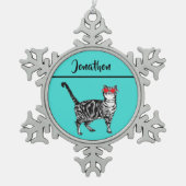 Tabby Cats 'One Cool Cat' Aqua Boys Schneeflocken Zinn-Ornament (Vorderseite)