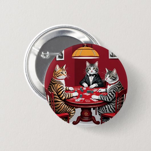 Tabby Cats Poker spielen Button (Vorne & Hinten)