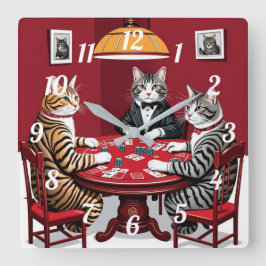 Tabby Cats Poker spielen Quadratische Wanduhr