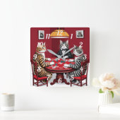 Tabby Cats Poker spielen Quadratische Wanduhr (Zuhause)