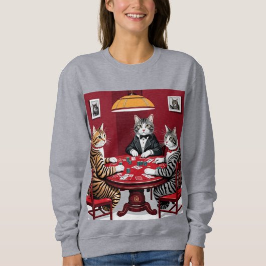 Tabby Cats Poker spielen Sweatshirt (Vorderseite)