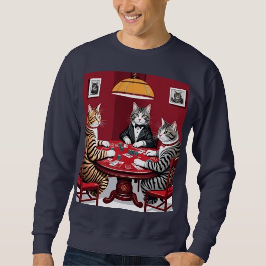 Tabby Cats Poker spielen Sweatshirt (Vorderseite)