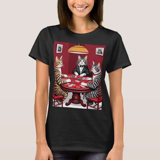 Tabby Cats Poker spielen T-Shirt (Vorderseite)