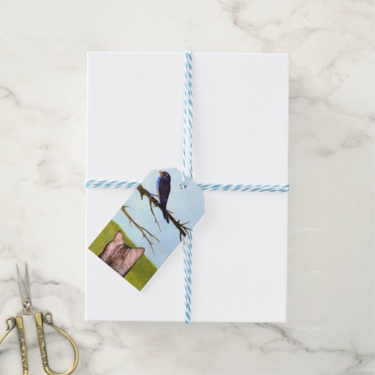 Tabby Cats Sprechen mit Vögeln Geschenkanhänger (Mit Garn)