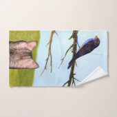 Tabby Cats Sprechen mit Vögeln Handtuch (Handtuch)