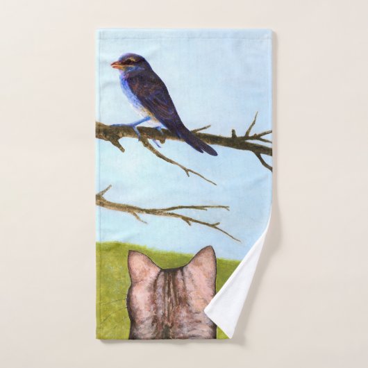 Tabby Cats Sprechen mit Vögeln Handtuch (Handtuch)