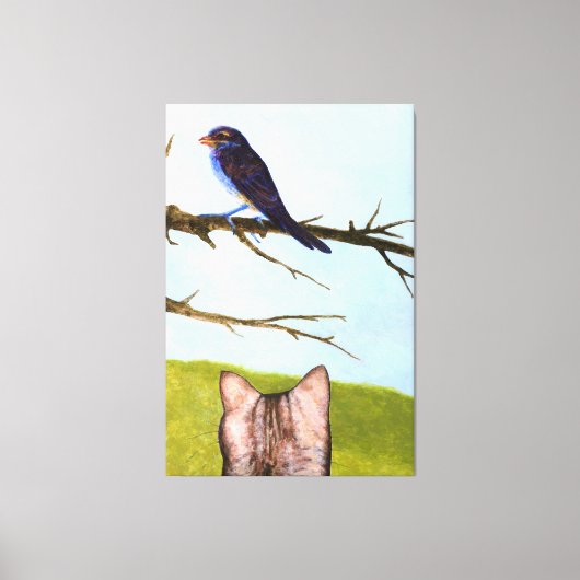 Tabby Cats Sprechen mit Vögeln Leinwanddruck (Vorderseite)