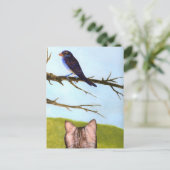 Tabby Cats Sprechen mit Vögeln Postkarte (Stehend Vorderseite)