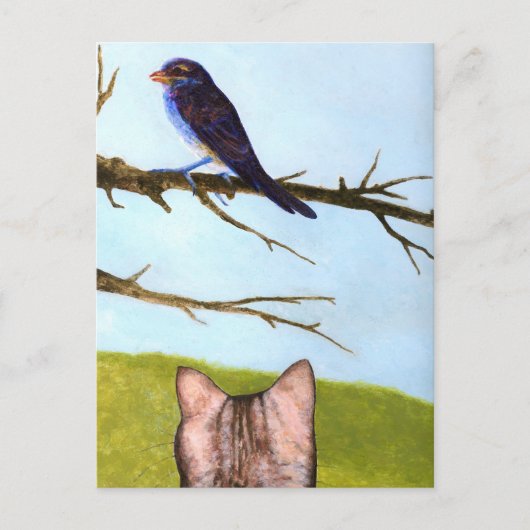 Tabby Cats Sprechen mit Vögeln Postkarte (Vorderseite)