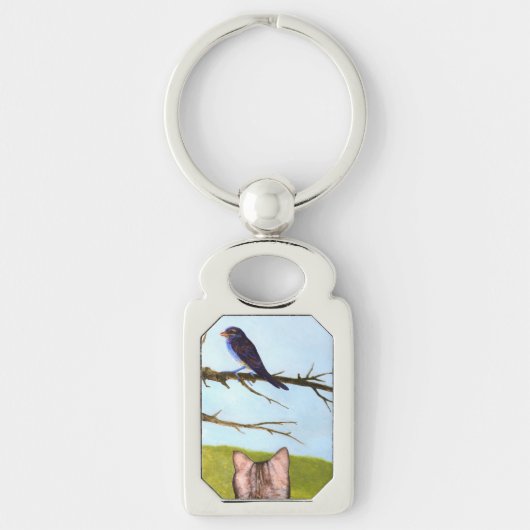 Tabby Cats Sprechen mit Vögeln Schlüsselanhänger (Vorderseite)