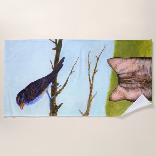 Tabby Cats Sprechen mit Vögeln Strandtuch (Vorderseite)