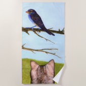 Tabby Cats Sprechen mit Vögeln Strandtuch (Vorderseite)