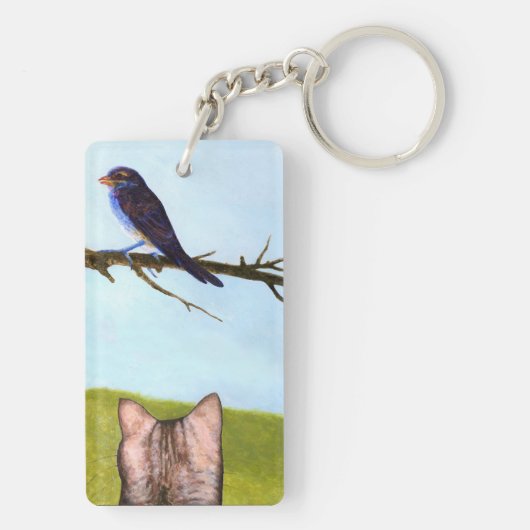 Tabby Cats Talk to Birds Schlüsselanhänger (Rückseite)