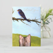 Tabby Cats Talk to Birds Thank You Card Dankeskarte (Stehend Vorderseite)