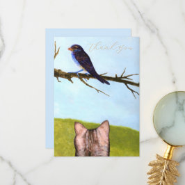 Tabby Cats Talk to Birds Thank You Card Dankeskarte