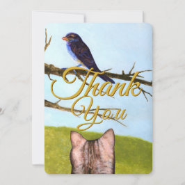Tabby Cats Talk to Birds Thank You Card Dankeskarte