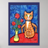 Tabby Chat mit Rose Art Print Poster (Vorne)