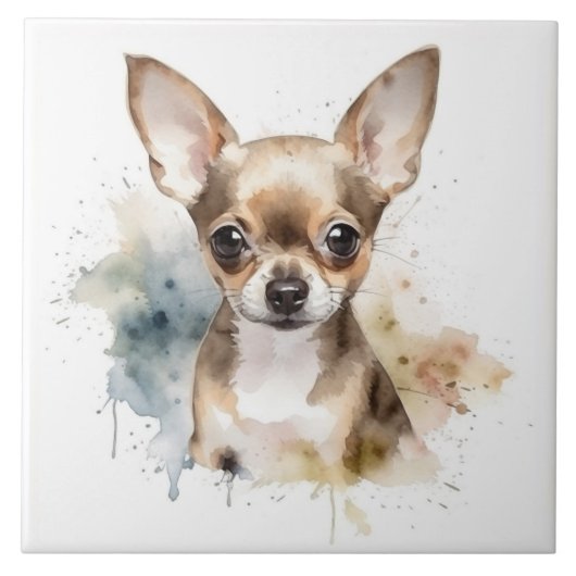 Tabby Chihuahua Hund, Haustier Watercolor Fliese (Vorderseite)
