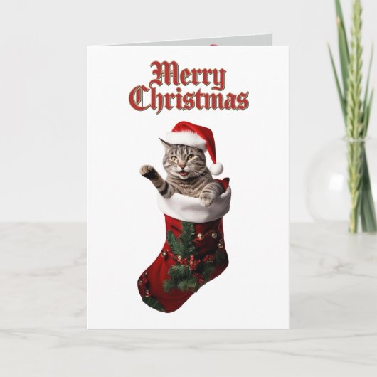 Tabby Christmas Strumpf Feiertagskarte (Vorderseite)