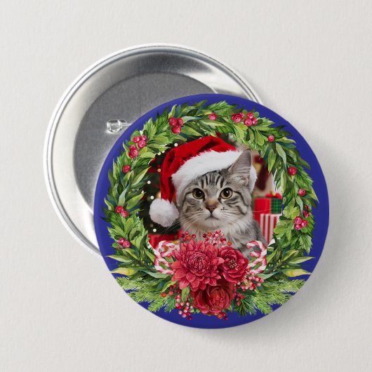 Tabby Christmas Wreath Button (Vorne & Hinten)