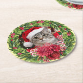 Tabby Christmas Wreath Coaster Runder Pappuntersetzer (Angewinkelt)