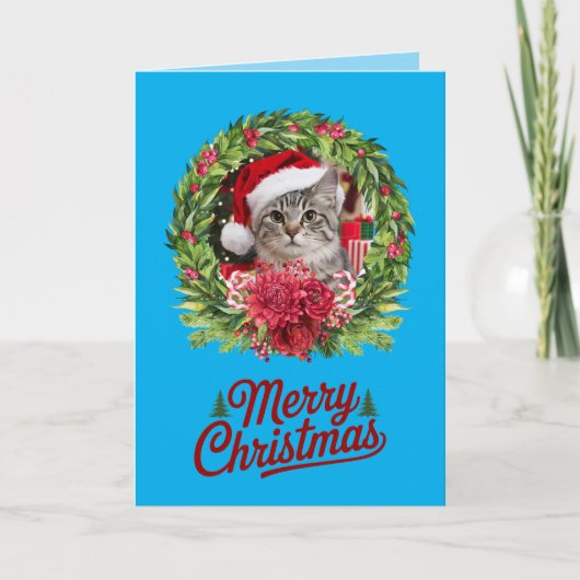 Tabby Christmas Wreath Karte (Vorderseite)
