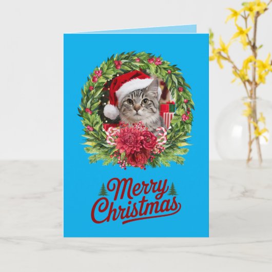 Tabby Christmas Wreath Karte (Gelbe Blume)