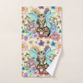Tabby Fairy Cat Mushroom Floral Badhandtuch Set (Handtuch)