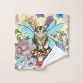 Tabby Fairy Cat Mushroom Floral Badhandtuch Set (Waschlappen)