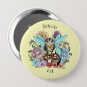 Tabby Fairy Cat Mushroom Floral Button (Vorne & Hinten)