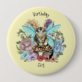 Tabby Fairy Cat Mushroom Floral Button (Vorderseite)