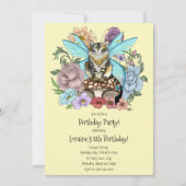 Tabby Fairy Cat Mushroom Floral Einladung (Vorderseite)