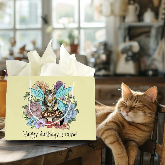 Tabby Fairy Cat Mushroom Floral Große Geschenktüte