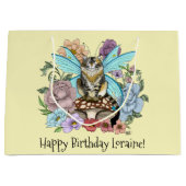 Tabby Fairy Cat Mushroom Floral Große Geschenktüte (Vorderseite)