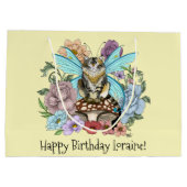 Tabby Fairy Cat Mushroom Floral Große Geschenktüte (Rückseite)
