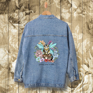 Tabby Fairy Cat Mushroom Floral Jeansjacke