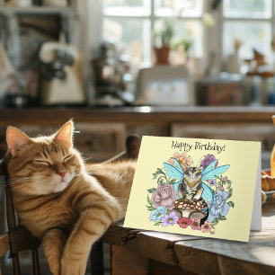 Tabby Fairy Cat Mushroom Floral Karte