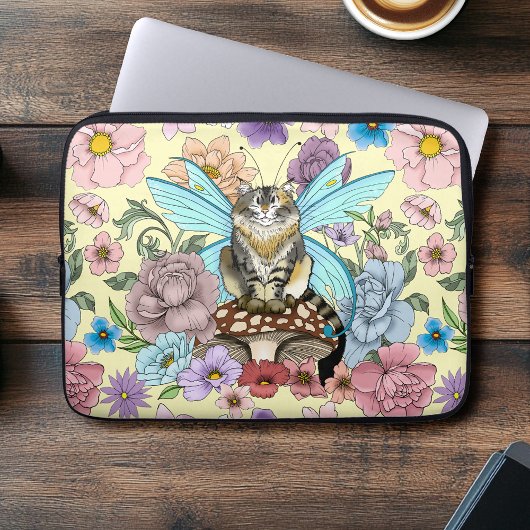Tabby Fairy Cat Mushroom Floral Laptopschutzhülle