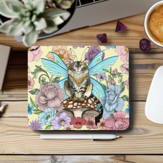 Tabby Fairy Cat Mushroom Floral Mousepad