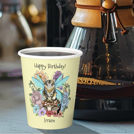 Tabby Fairy Cat Mushroom Floral Pappbecher