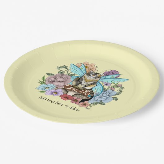 Tabby Fairy Cat Mushroom Floral Pappteller (Schrägansicht)