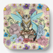 Tabby Fairy Cat Mushroom Floral Pappteller (Vorderseite)