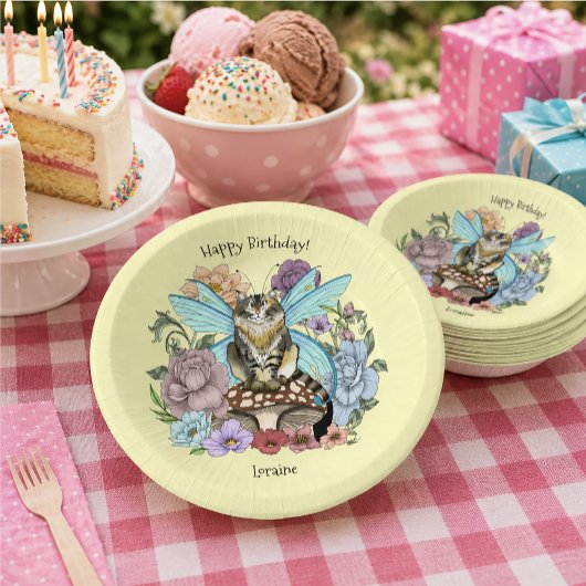 Tabby Fairy Cat Mushroom Floral Pappteller