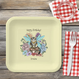 Tabby Fairy Cat Mushroom Floral Pappteller
