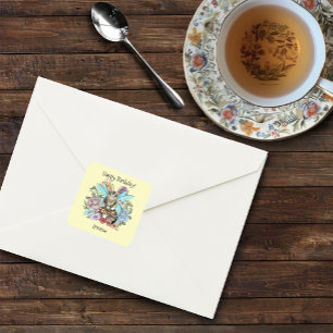 Tabby Fairy Cat Mushroom Floral Quadratischer Aufkleber