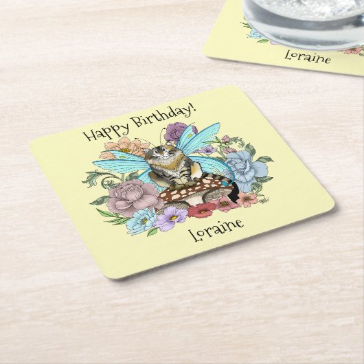 Tabby Fairy Cat Mushroom Floral Rechteckiger Pappuntersetzer (angewinkelt)