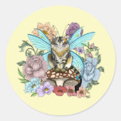 Tabby Fairy Cat Mushroom Floral Runder Aufkleber (Vorderseite)